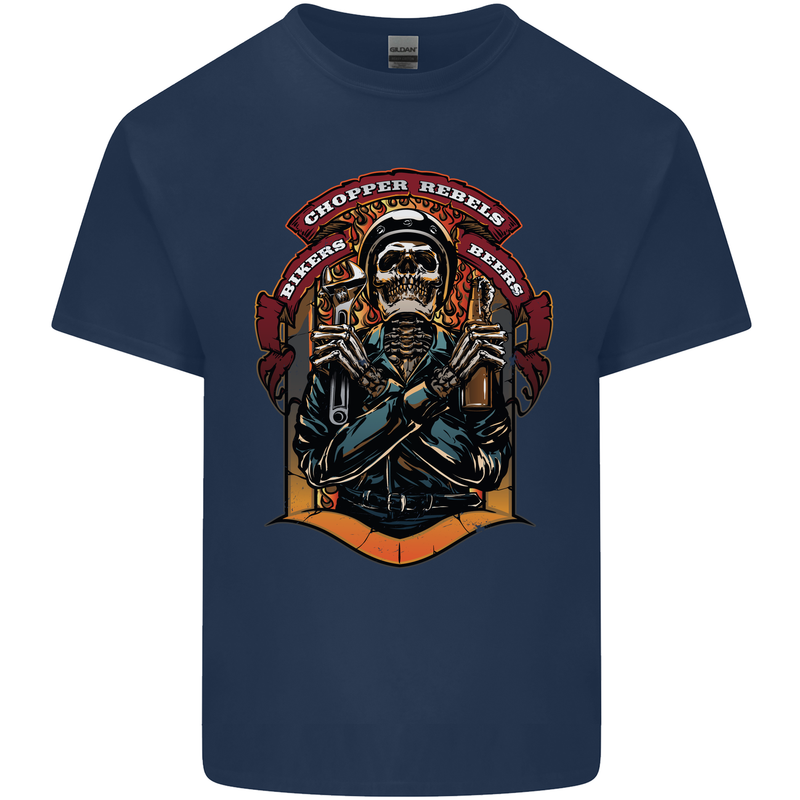 Motorbike Chopper Rebels Bikers Beers Mens Cotton T-Shirt Tee Top Navy Blue