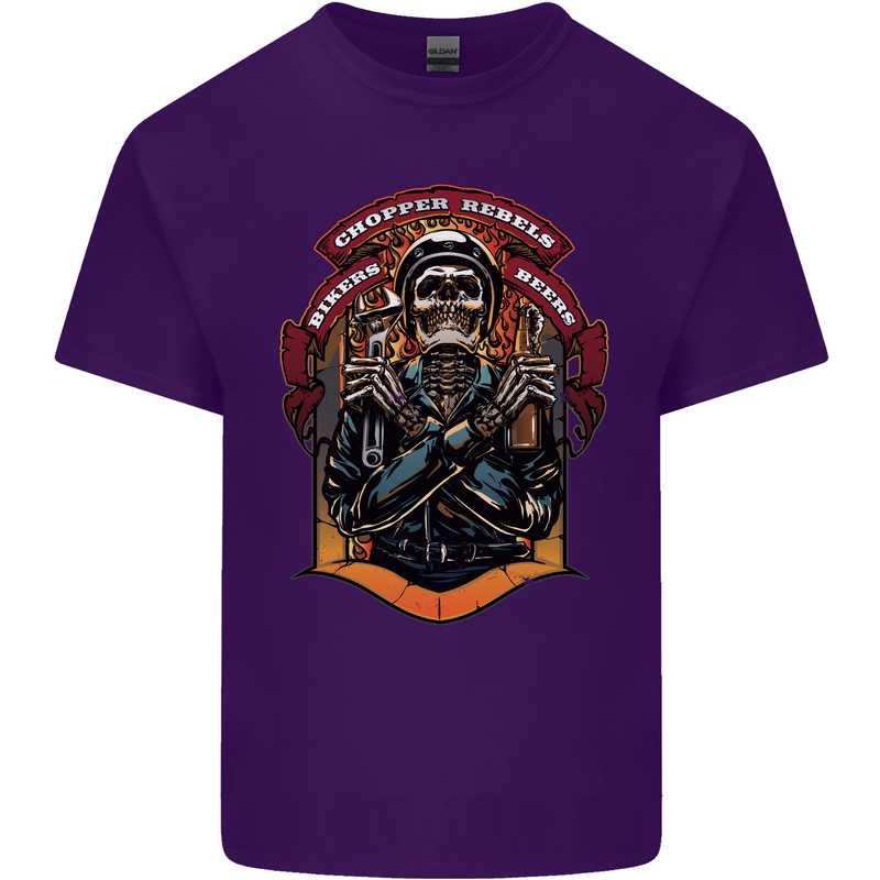 Motorbike Chopper Rebels Bikers Beers Mens Cotton T-Shirt Tee Top Purple