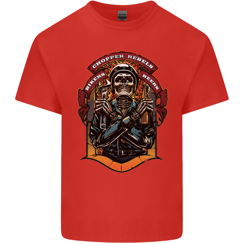 Motorbike Chopper Rebels Bikers Beers Mens Cotton T-Shirt Tee Top Red