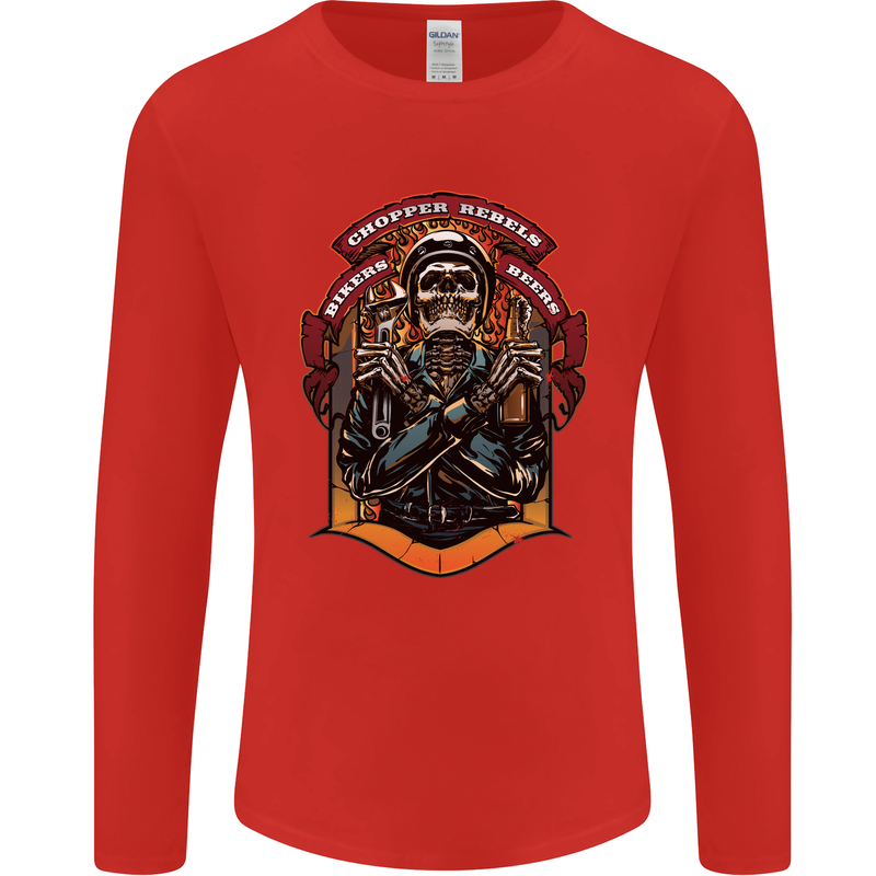 Motorbike Chopper Rebels Bikers Beers Mens Long Sleeve T-Shirt Red