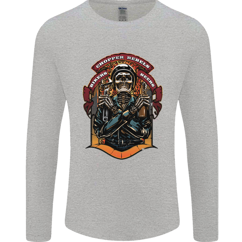 Motorbike Chopper Rebels Bikers Beers Mens Long Sleeve T-Shirt Sports Grey