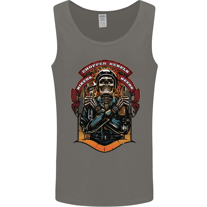 Motorbike Chopper Rebels Bikers Beers Mens Vest Tank Top Charcoal