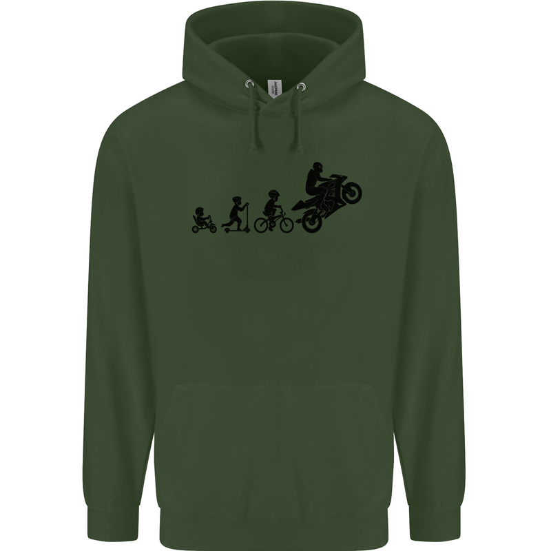 Motorbike Evolution Funny Biker Motorcycle Mens 80% Cotton Hoodie Forest Green