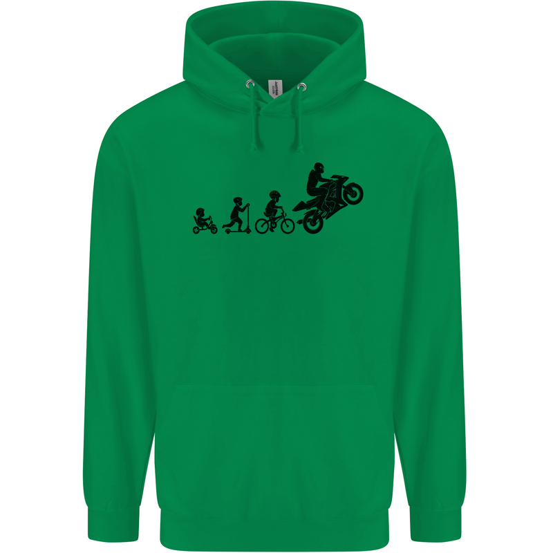 Motorbike Evolution Funny Biker Motorcycle Mens 80% Cotton Hoodie Irish Green
