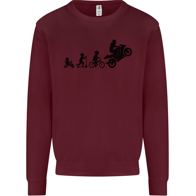 Motorbike Evolution Funny Biker Motorcycle Mens Sweatshirt Jumper Maroon