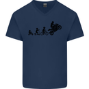 Motorbike Evolution Funny Biker Motorcycle Mens V-Neck Cotton T-Shirt Navy Blue