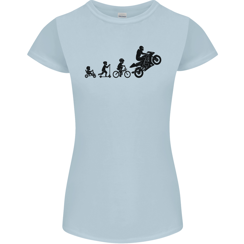 Motorbike Evolution Funny Biker Motorcycle Womens Petite Cut T-Shirt Light Blue
