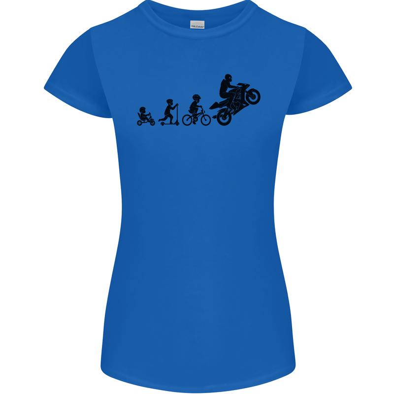 Motorbike Evolution Funny Biker Motorcycle Womens Petite Cut T-Shirt Royal Blue