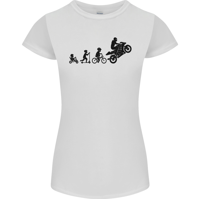 Motorbike Evolution Funny Biker Motorcycle Womens Petite Cut T-Shirt White