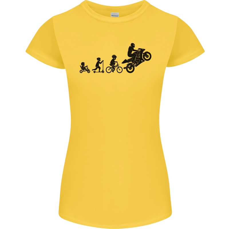 Motorbike Evolution Funny Biker Motorcycle Womens Petite Cut T-Shirt Yellow