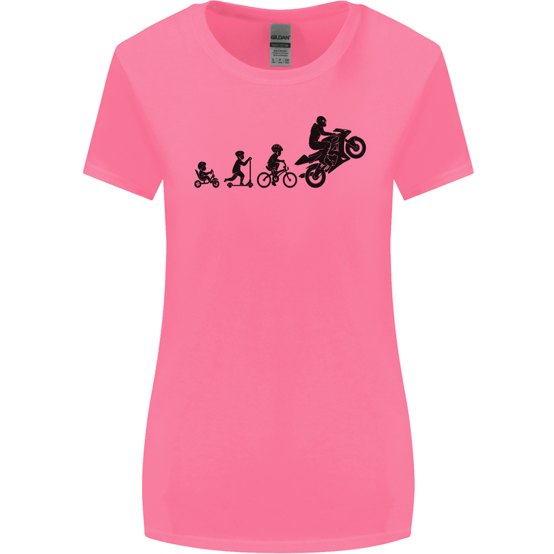 Motorbike Evolution Funny Biker Motorcycle Womens Wider Cut T-Shirt Azalea