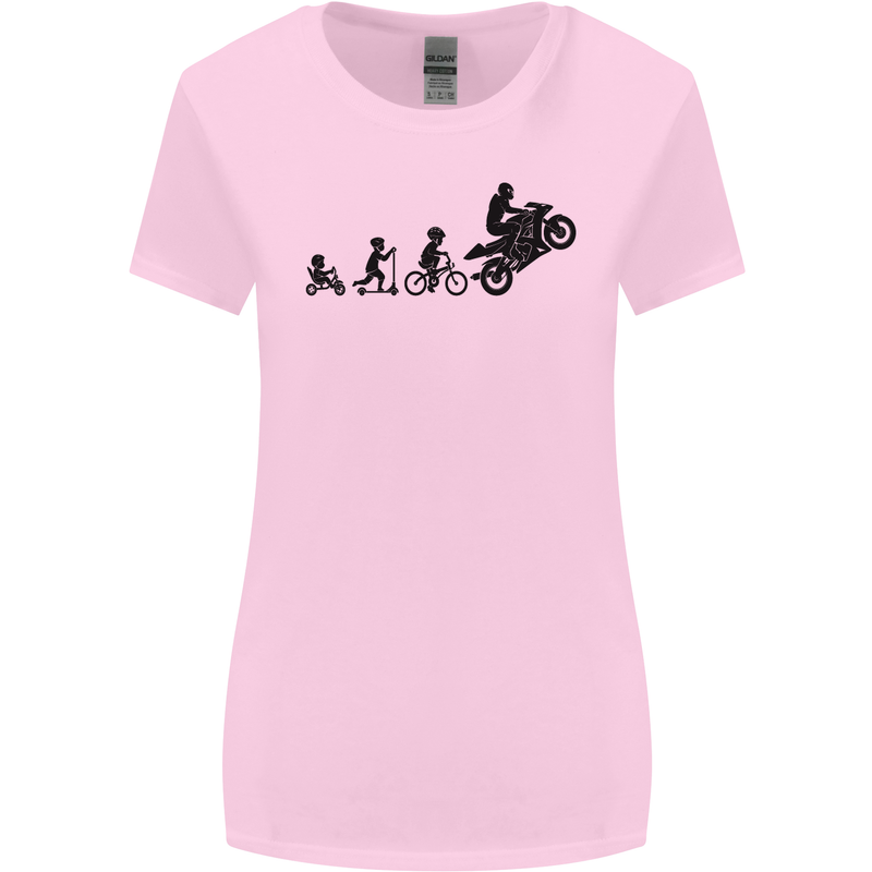 Motorbike Evolution Funny Biker Motorcycle Womens Wider Cut T-Shirt Light Pink
