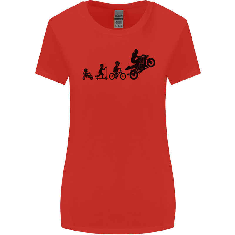 Motorbike Evolution Funny Biker Motorcycle Womens Wider Cut T-Shirt Red