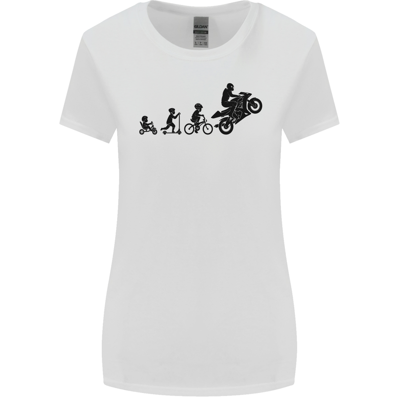 Motorbike Evolution Funny Biker Motorcycle Womens Wider Cut T-Shirt White