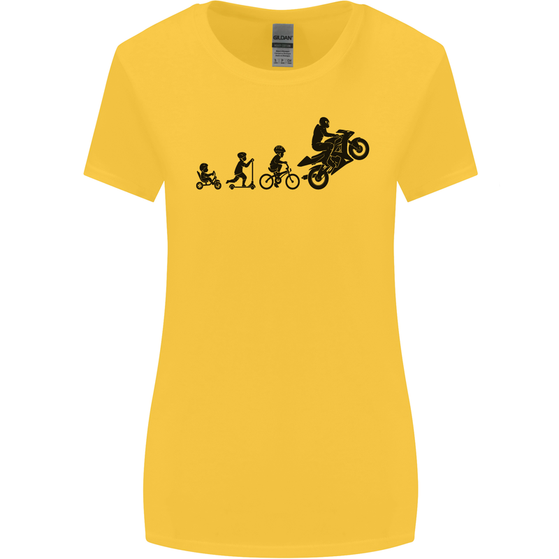 Motorbike Evolution Funny Biker Motorcycle Womens Wider Cut T-Shirt Yellow