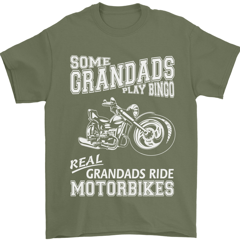 Motorbike Grandads Bingo Biker Motorcycle Mens T-Shirt Cotton Gildan Military Green