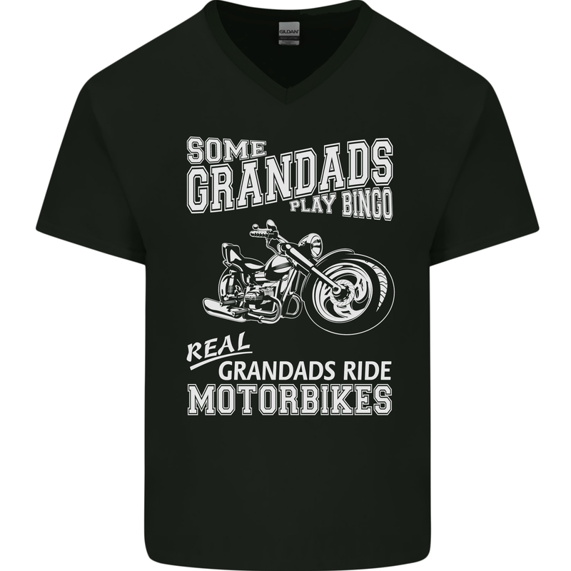 Motorbike Grandads Bingo Biker Motorcycle Mens V-Neck Cotton T-Shirt Black