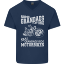 Motorbike Grandads Bingo Biker Motorcycle Mens V-Neck Cotton T-Shirt Navy Blue