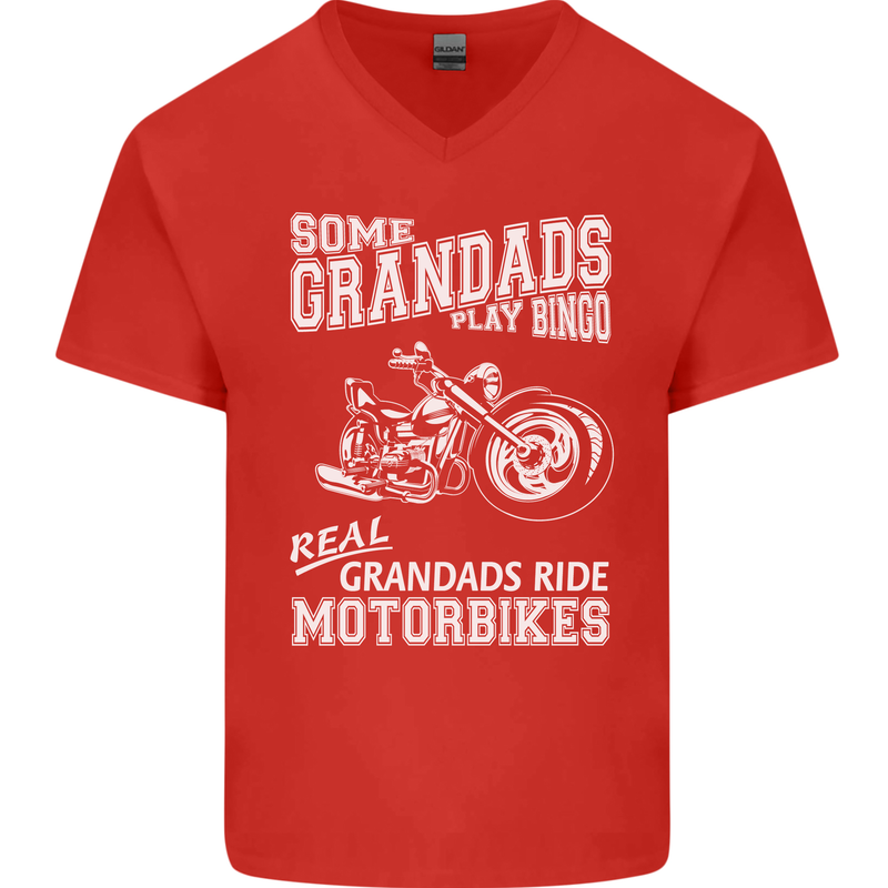 Motorbike Grandads Bingo Biker Motorcycle Mens V-Neck Cotton T-Shirt Red