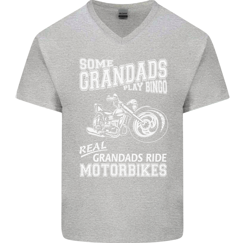 Motorbike Grandads Bingo Biker Motorcycle Mens V-Neck Cotton T-Shirt Sports Grey