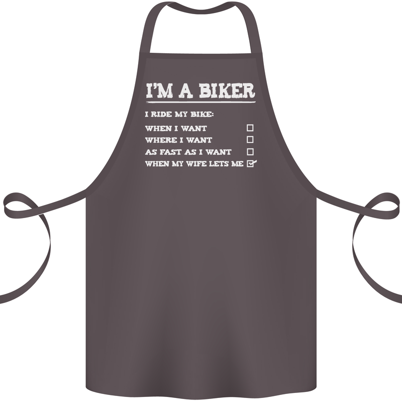 Motorbike I'm a Biker When My Wife Funny Cotton Apron 100% Organic Dark Grey