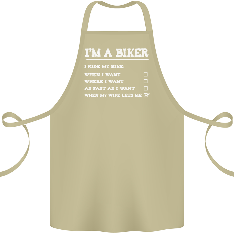 Motorbike I'm a Biker When My Wife Funny Cotton Apron 100% Organic Khaki