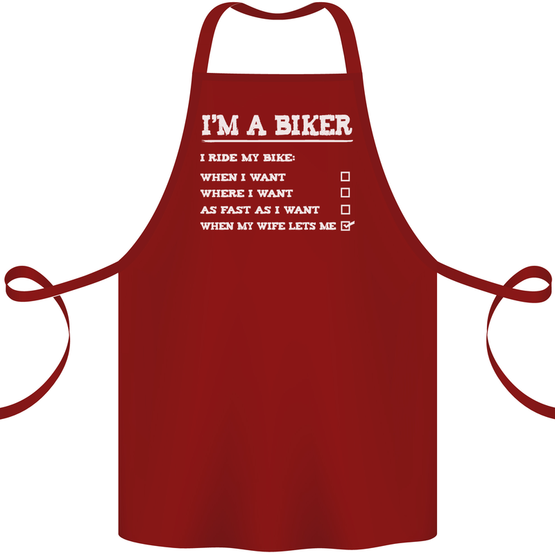 Motorbike I'm a Biker When My Wife Funny Cotton Apron 100% Organic Maroon