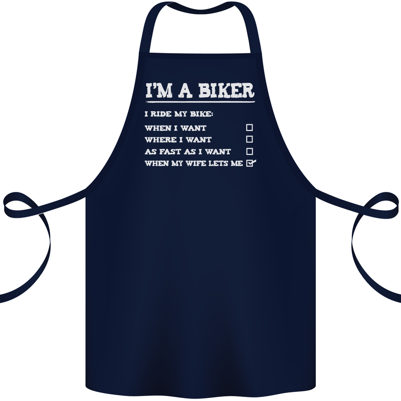 Motorbike I'm a Biker When My Wife Funny Cotton Apron 100% Organic Navy Blue