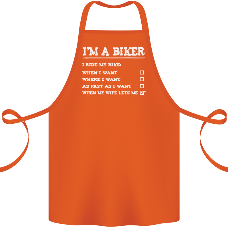 Motorbike I'm a Biker When My Wife Funny Cotton Apron 100% Organic Orange