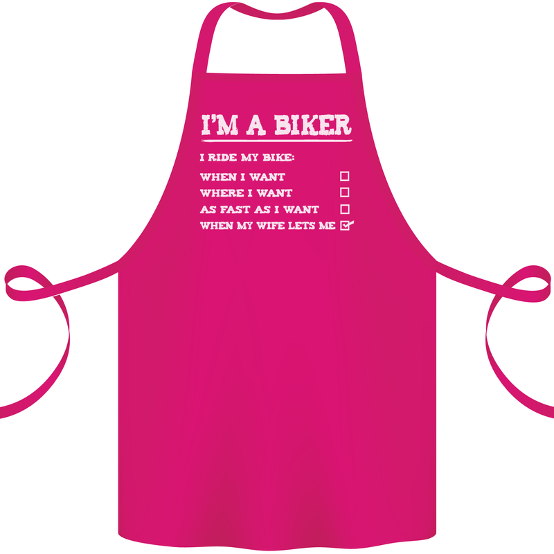 Motorbike I'm a Biker When My Wife Funny Cotton Apron 100% Organic Pink