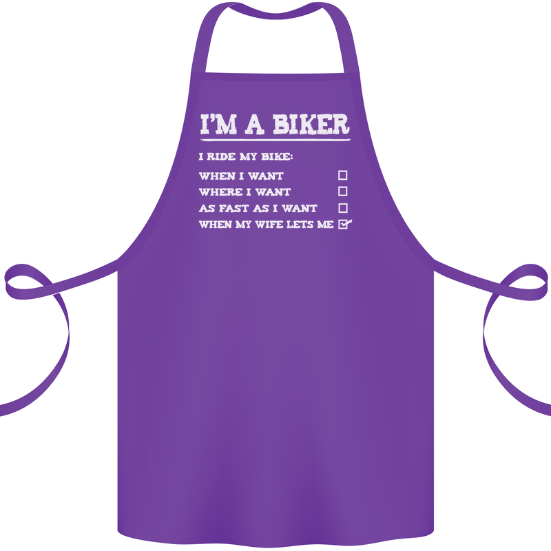 Motorbike I'm a Biker When My Wife Funny Cotton Apron 100% Organic Purple