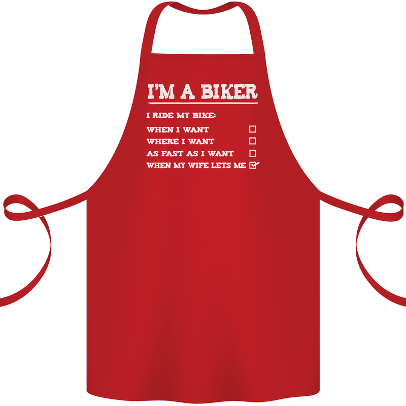 Motorbike I'm a Biker When My Wife Funny Cotton Apron 100% Organic Red