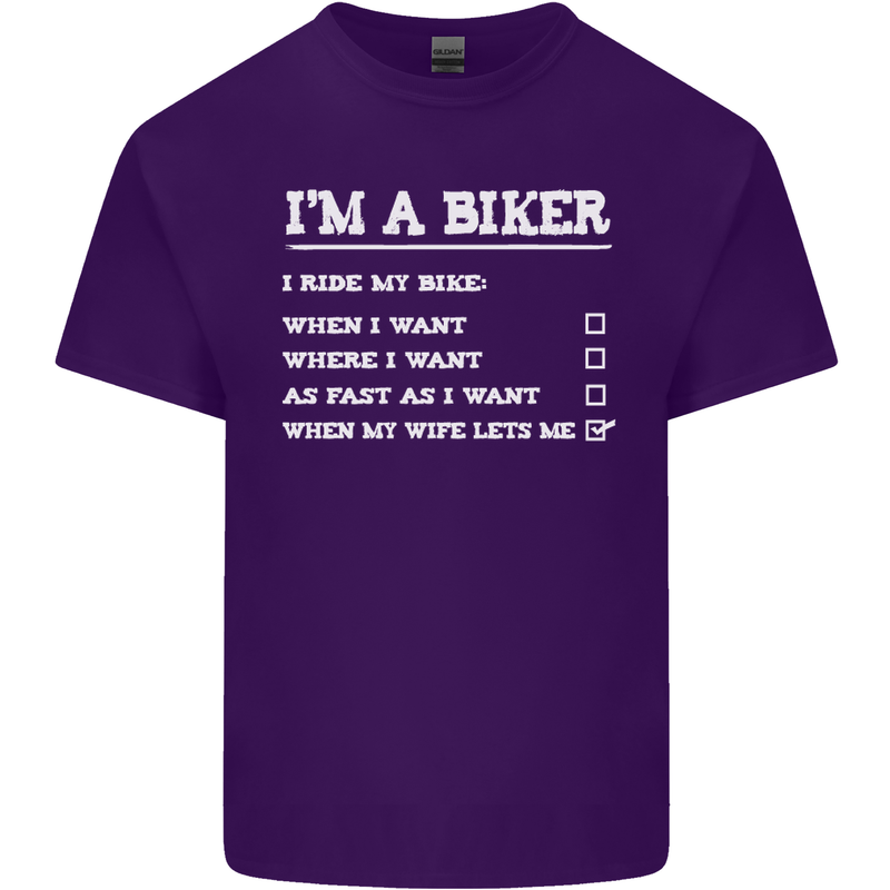 Motorbike I'm a Biker When My Wife Funny Mens Cotton T-Shirt Tee Top Purple