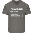 Motorbike I'm a Biker When My Wife Funny Mens V-Neck Cotton T-Shirt Charcoal