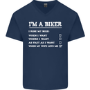 Motorbike I'm a Biker When My Wife Funny Mens V-Neck Cotton T-Shirt Navy Blue
