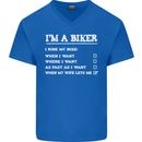 Motorbike I'm a Biker When My Wife Funny Mens V-Neck Cotton T-Shirt Royal Blue