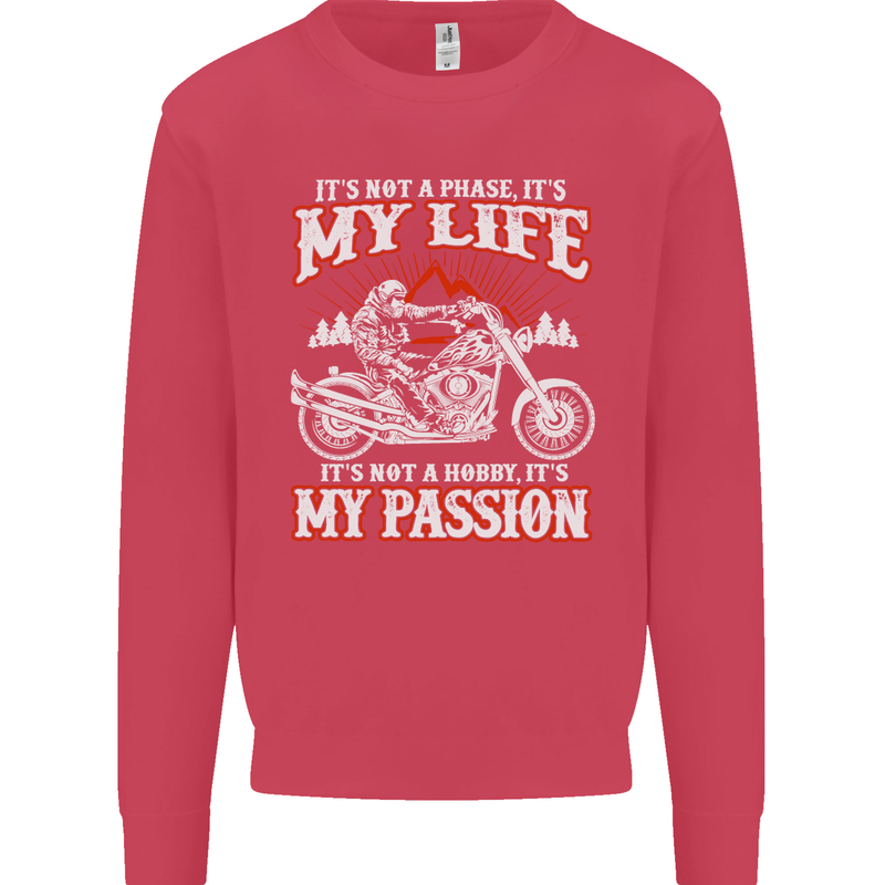 Motorbike It's My Passion Biker Motorcycle Kids Sweatshirt Jumper Heliconia