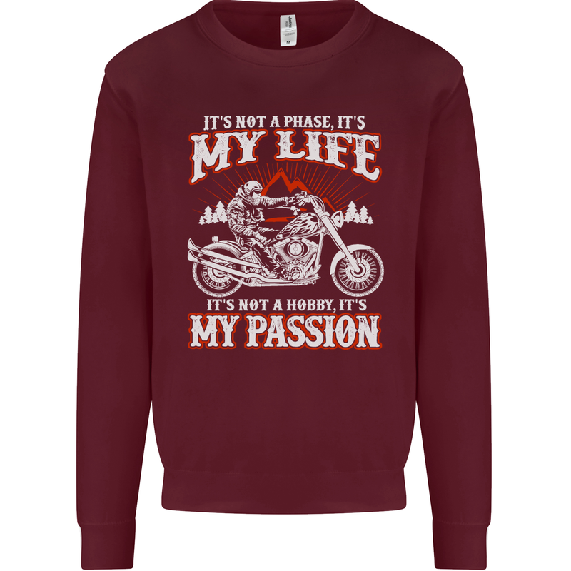 Motorbike It's My Passion Biker Motorcycle Kids Sweatshirt Jumper Maroon