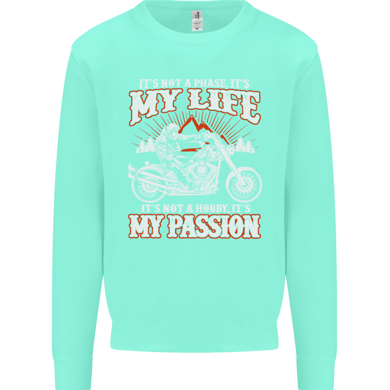 Motorbike It's My Passion Biker Motorcycle Kids Sweatshirt Jumper Peppermint