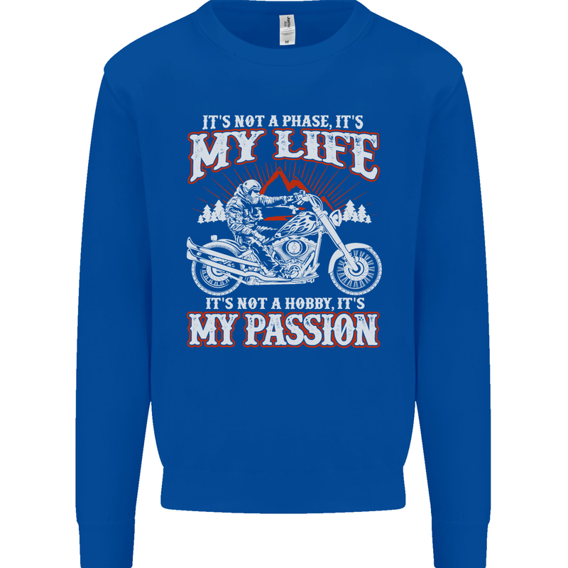 Motorbike It's My Passion Biker Motorcycle Kids Sweatshirt Jumper Royal Blue