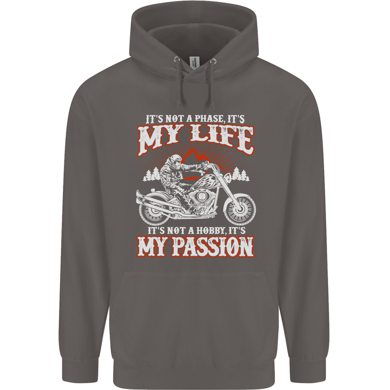 Motorbike It's My Passion Biker Motorcycle Mens 80% Cotton Hoodie Charcoal