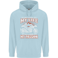 Motorbike It's My Passion Biker Motorcycle Mens 80% Cotton Hoodie Light Blue