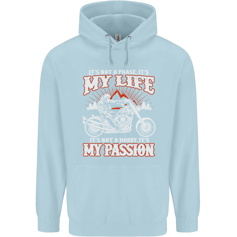 Motorbike It's My Passion Biker Motorcycle Mens 80% Cotton Hoodie Light Blue