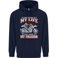 Motorbike It's My Passion Biker Motorcycle Mens 80% Cotton Hoodie Navy Blue