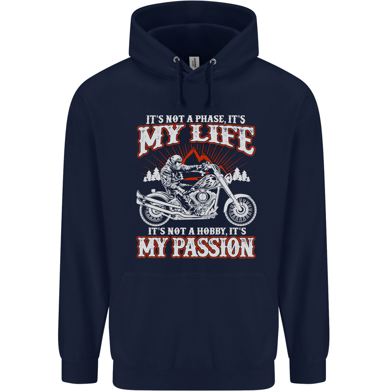 Motorbike It's My Passion Biker Motorcycle Mens 80% Cotton Hoodie Navy Blue