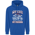 Motorbike It's My Passion Biker Motorcycle Mens 80% Cotton Hoodie Royal Blue