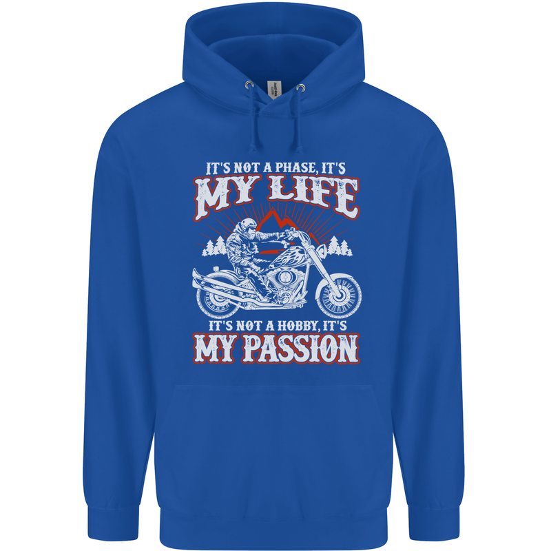 Motorbike It's My Passion Biker Motorcycle Mens 80% Cotton Hoodie Royal Blue