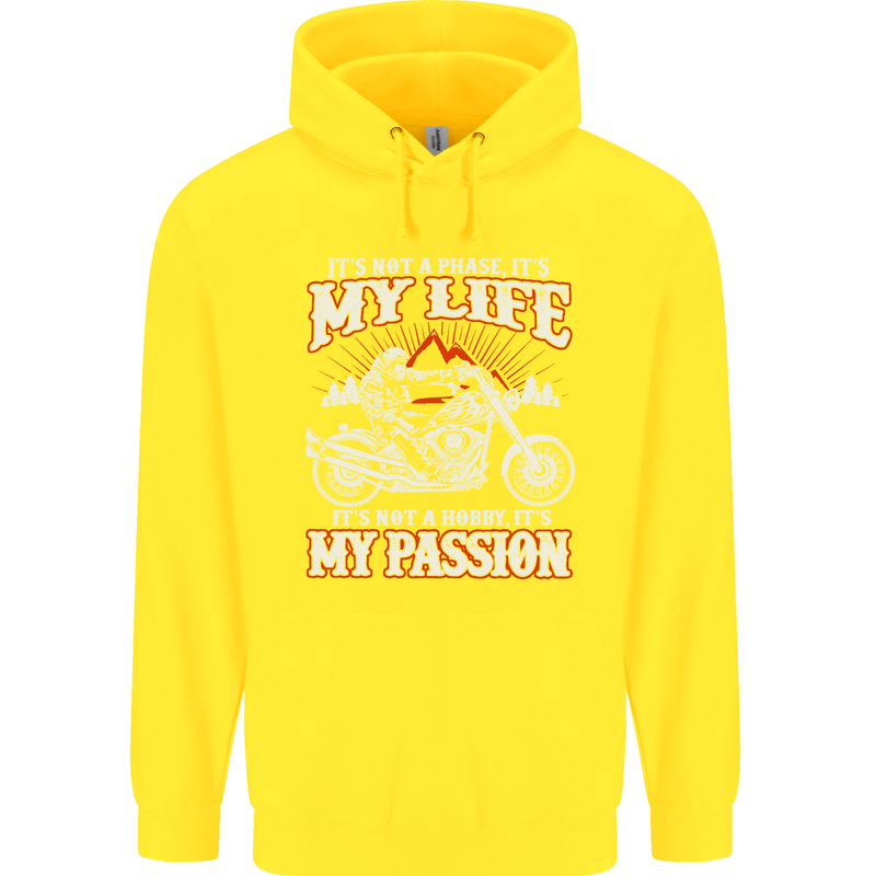 Motorbike It's My Passion Biker Motorcycle Mens 80% Cotton Hoodie Yellow