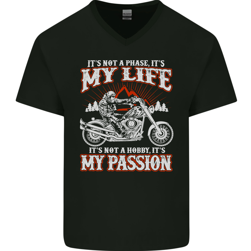 Motorbike It's My Passion Biker Motorcycle Mens V-Neck Cotton T-Shirt Black