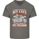Motorbike It's My Passion Biker Motorcycle Mens V-Neck Cotton T-Shirt Charcoal